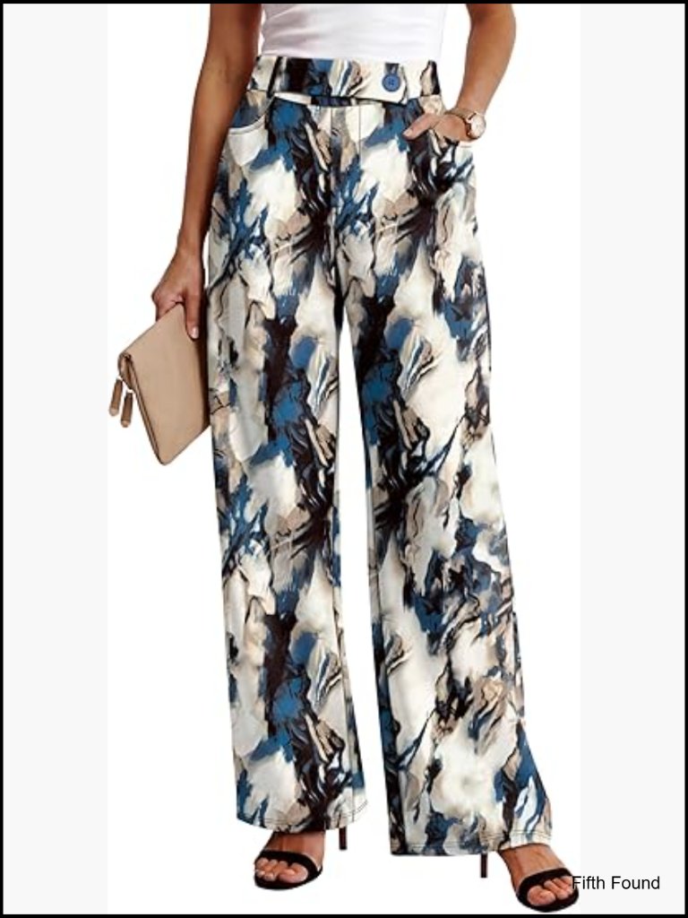 Womens Wide Leg Work Pants With Pockets High Waist Stretchy Dress Slacks